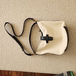 J Crew canvas and black leather bucket bag